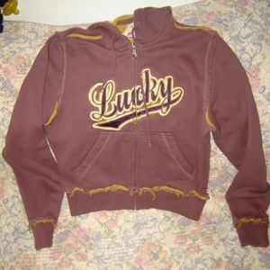 Lucky Brand Distressed Logo Hooded Sweatshirt S